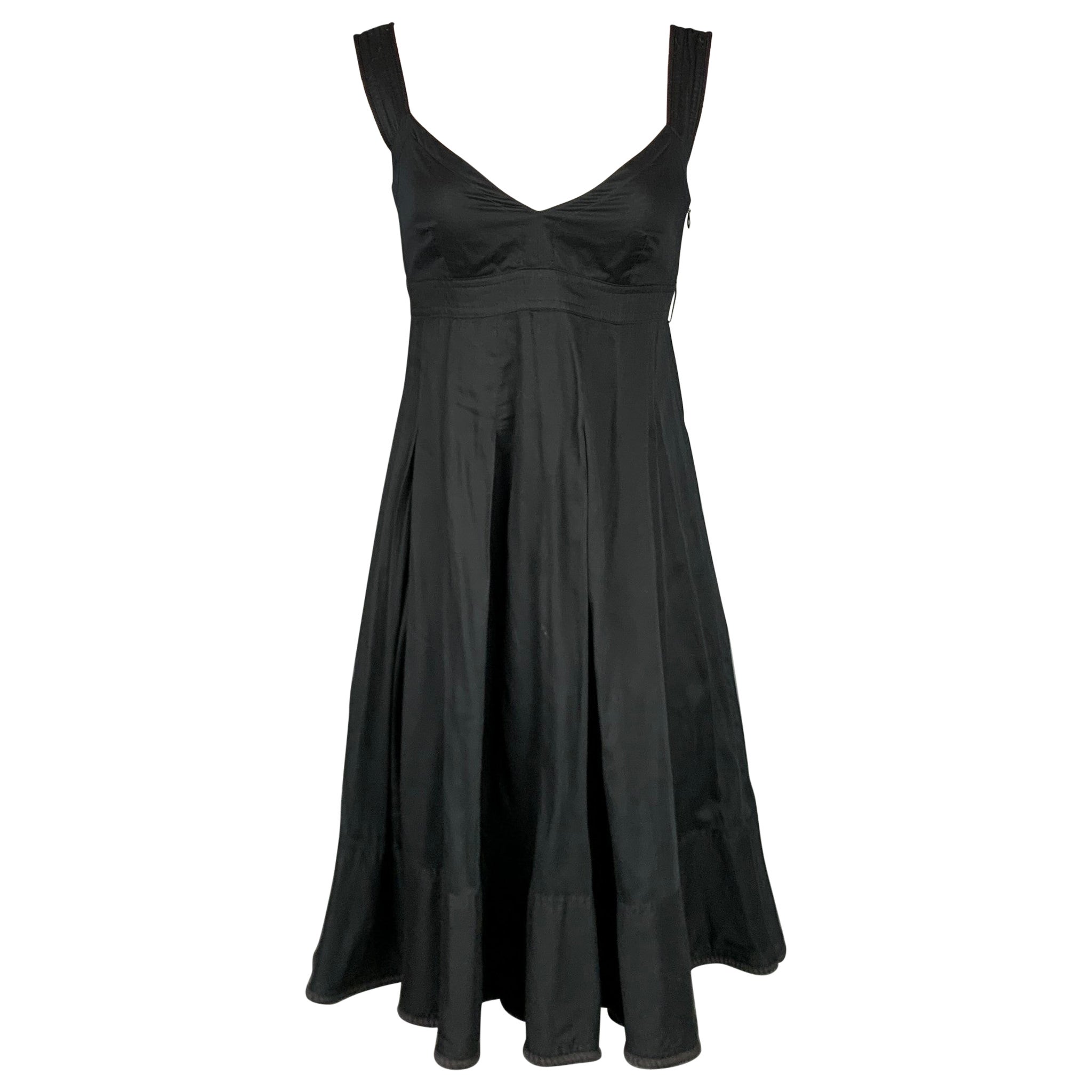 BURBERRY LONDON Size 4 Black Pleated Cotton A-line Dress