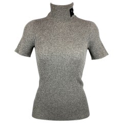 ROCHAS Size S Grey Ribbed Cashmere Turtleneck Pullover
