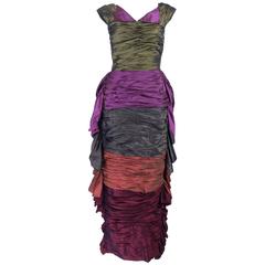 Louis Feraud Colorblock Ruched Evening Gown