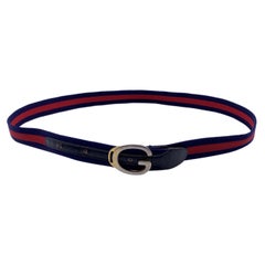Gucci Vintage Blue Red Striped Canvas Web Belt Size 110/44
