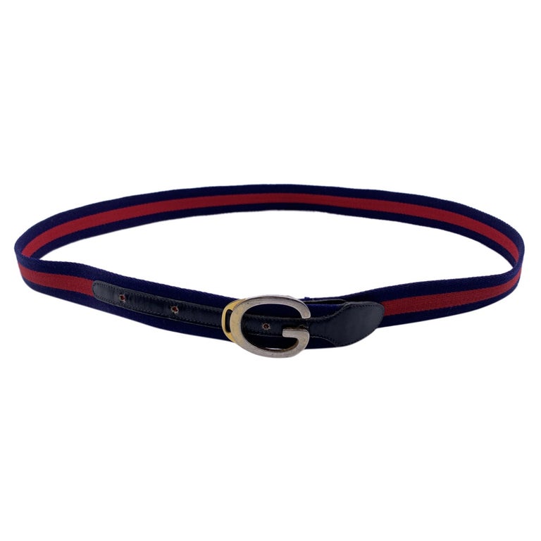 Gucci Vintage Blue Red Striped Canvas Web Belt Size 110/44 For Sale at  1stDibs