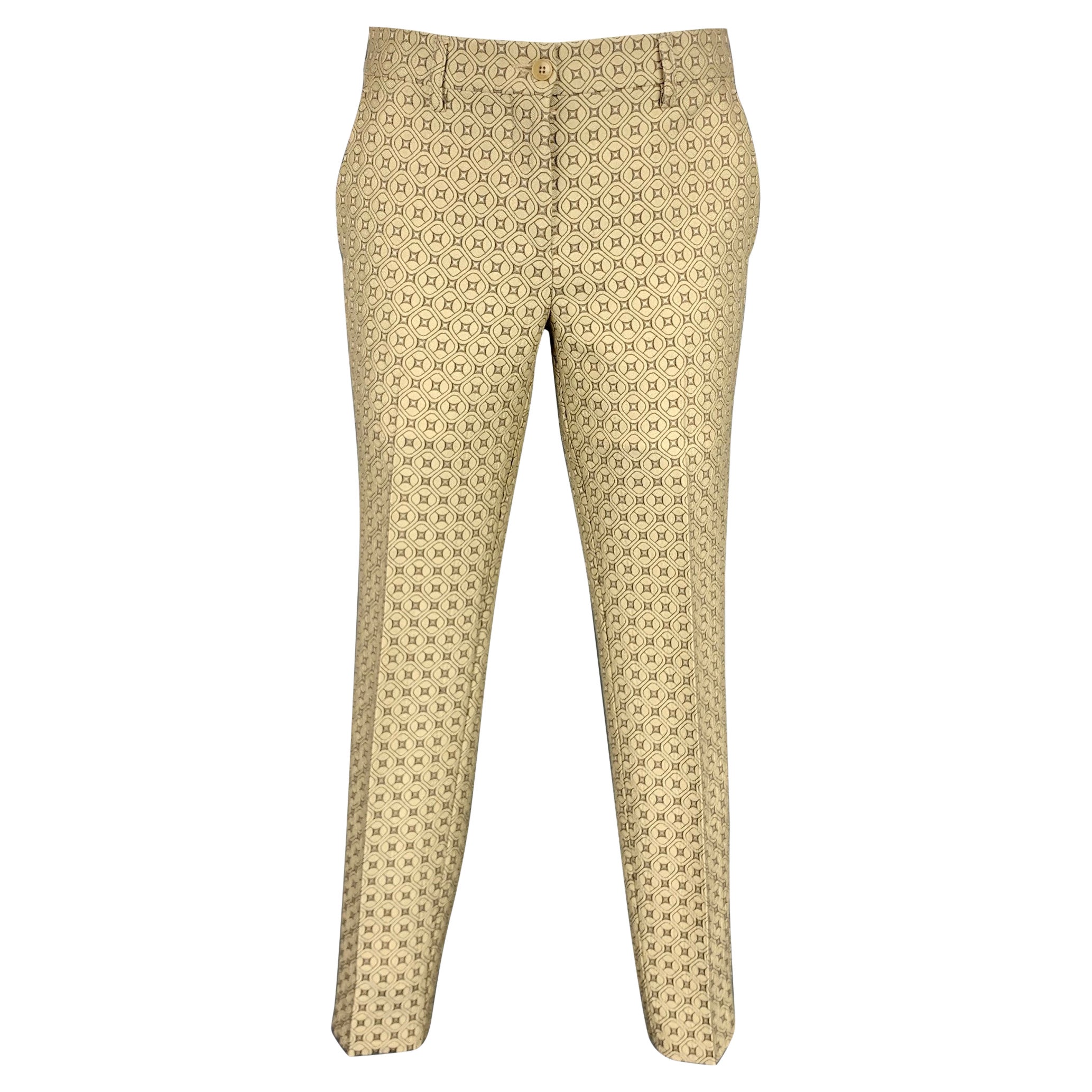ETRO Size 2 Taupe & Beige Jacquard Polyester Blend Dress Pants