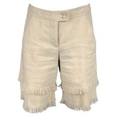 ANDREW GN Size 2 Beige Woven Linen Fringe Shorts