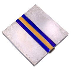 Gucci Used Sterling Silver Enamel Stripes Powder Compact Mirror