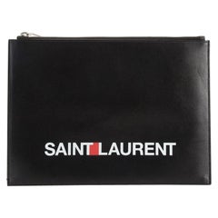 Saint Laurent Logo Zip Clutch Printed Leather Medium