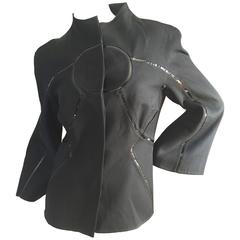 Ralph Rucci Black Twill Jacket with Patent Leather Trim