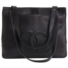 Vintage Chanel Black Caviar Leather Oversized Weekender Shopper Travel Shoulder Tote Bag