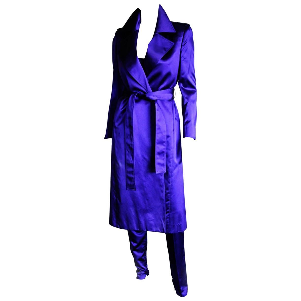 Gorgeous Tom Ford Gucci SS 2001 Electric Blue Silk Runway Coat, Bustier & Pants!