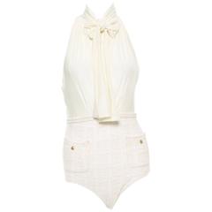 Chanel Rare Cream Boucle Panel Sleeveless Jumpsuit Bodysuit