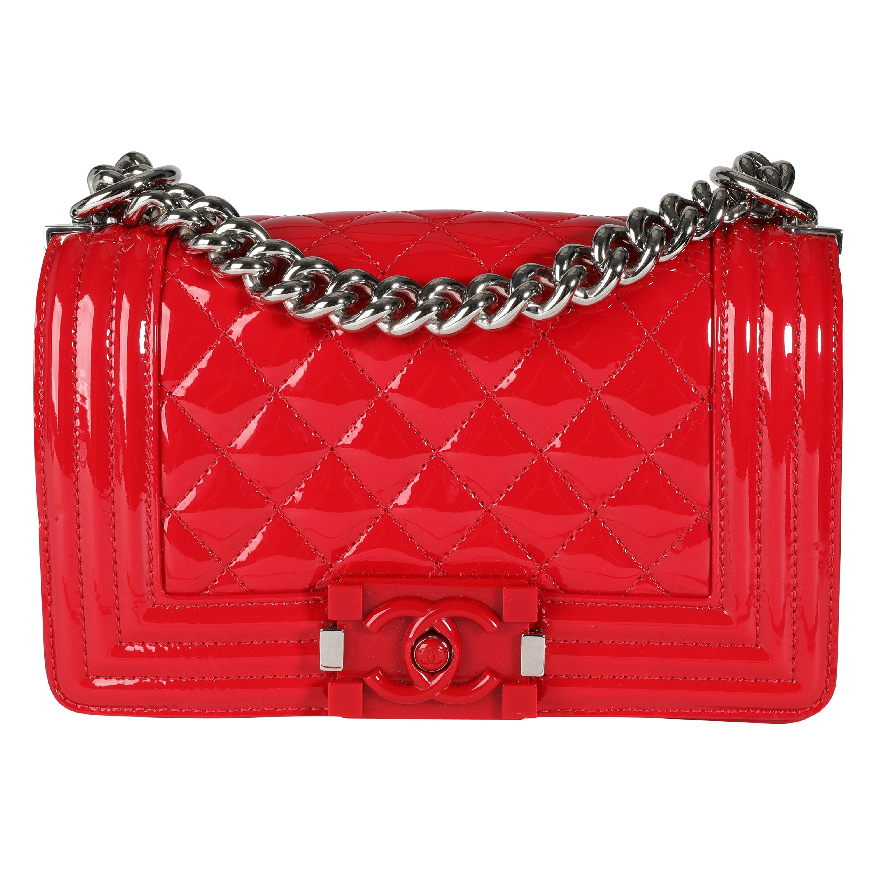 Chanel Red Quilted Patent Leather & Plexiglass Small Boy Bag