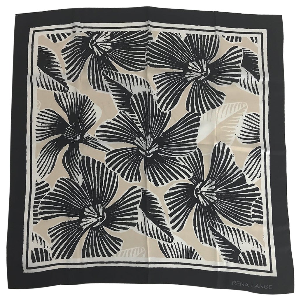 Rena Lange Black & Cream Fantasy Blooms Silk Twill Scarf 34" x 34" For Sale