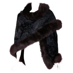 Rare J. Mendel Black Astrakhan and Fox Fur Trim Wraparound Cape Circa ...