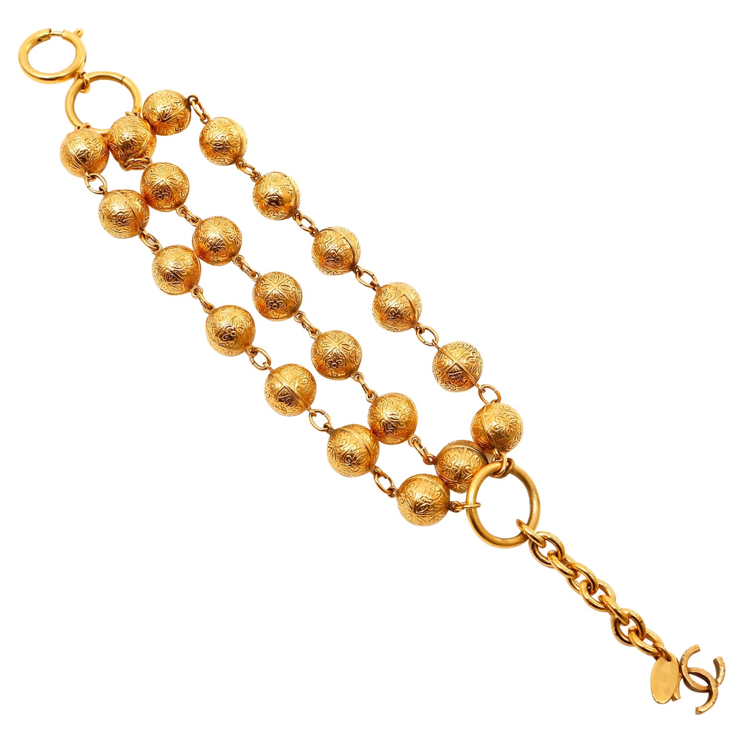 Chanel Bracelet vintage à trois rangs en plaqué or en vente