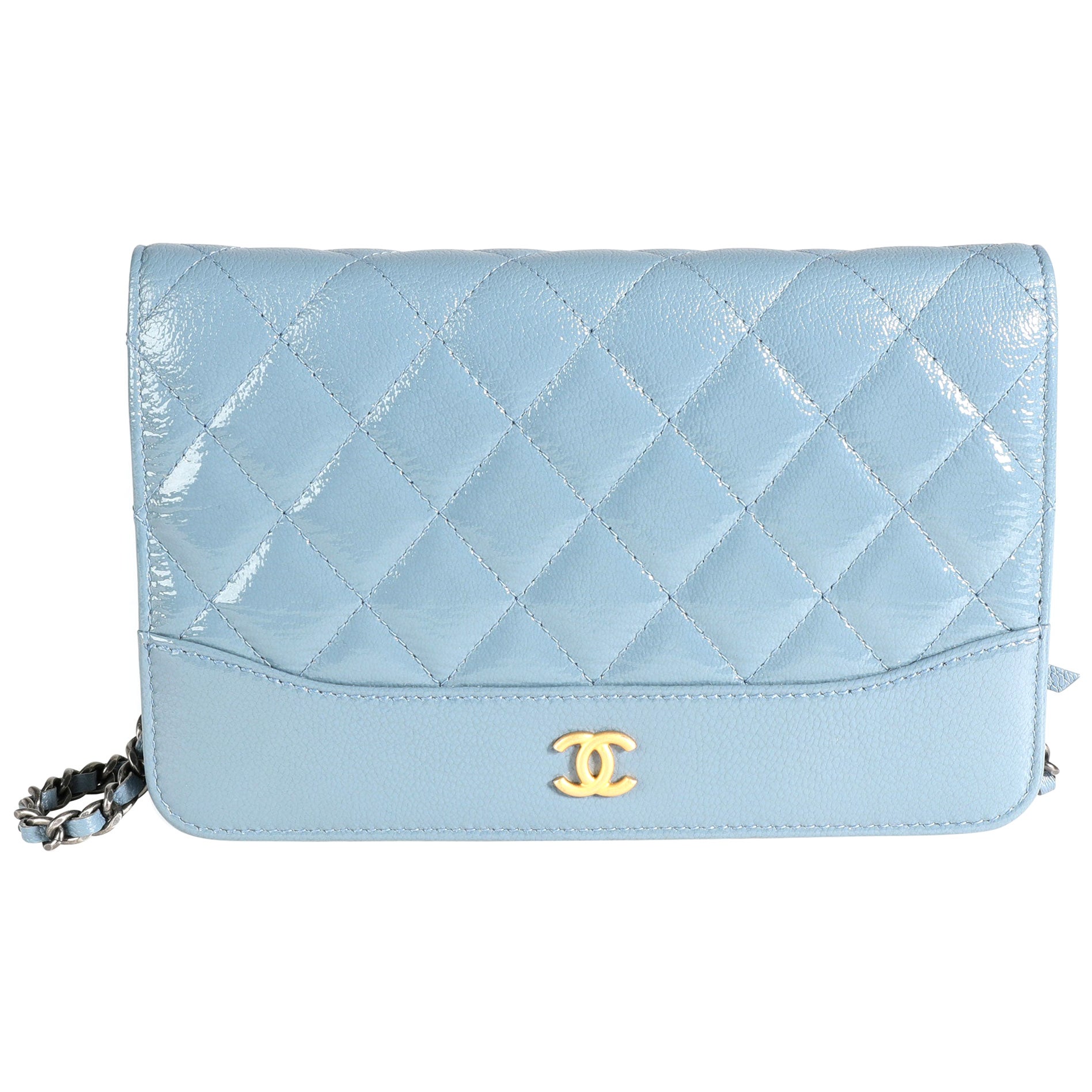 Chanel Teal Blue Quilted Patent Leather WOC Clutch at 1stDibs