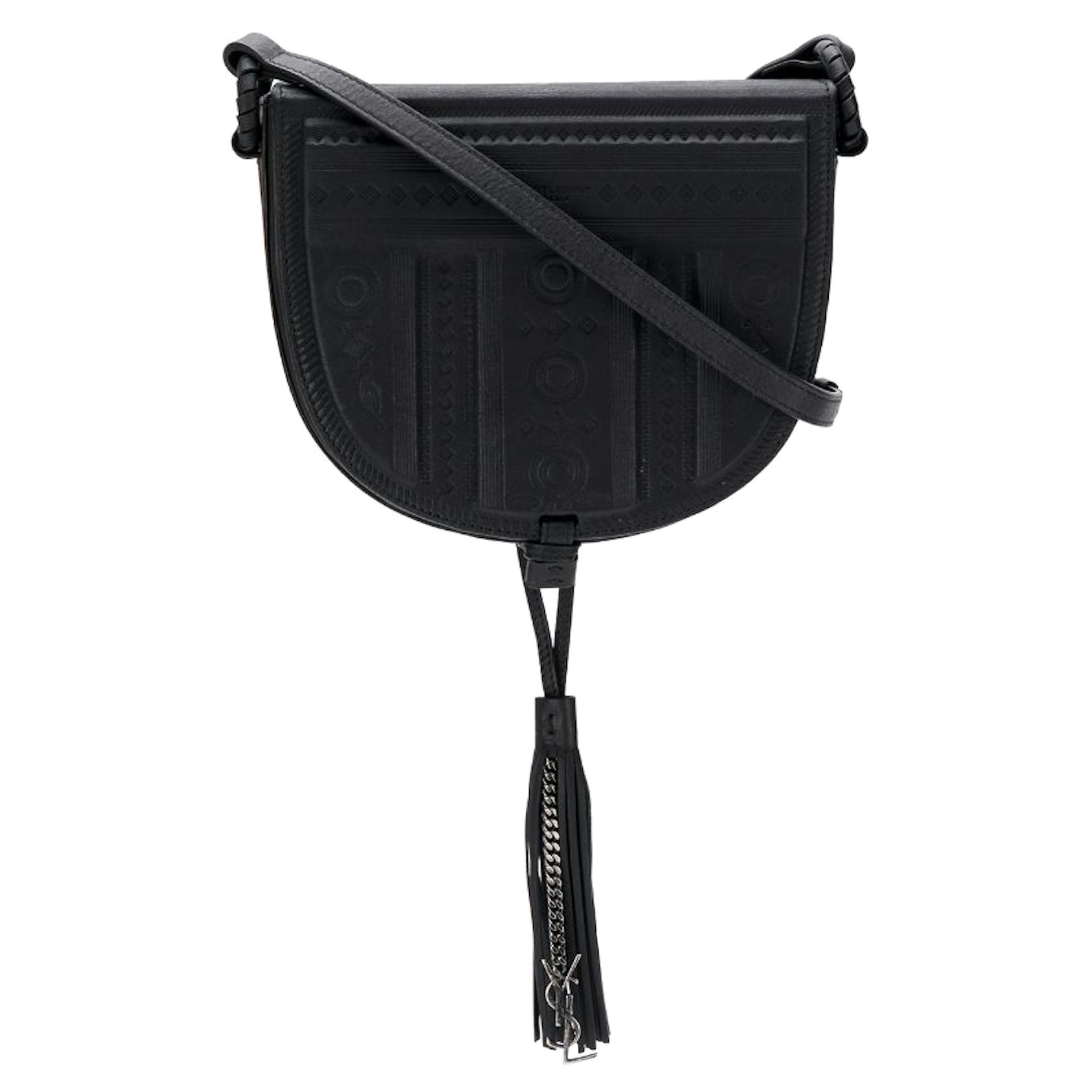 Saint Laurent Black  Leather "Saharienne" Shoulder Bag with Adjustable Strap