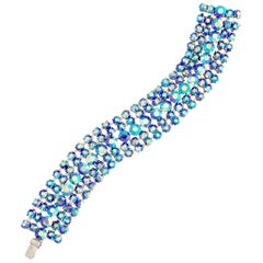 Vintage Blue Aurora Borealis Crystal Five Row Cocktail Bracelet, 1960s