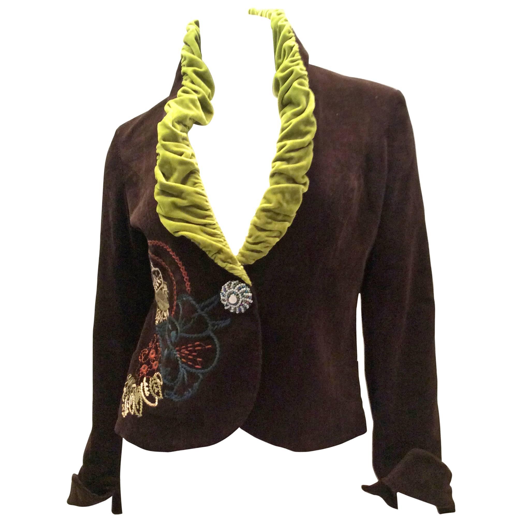 Anna Sui 1990s Embroidered Corduroy Jacket For Sale
