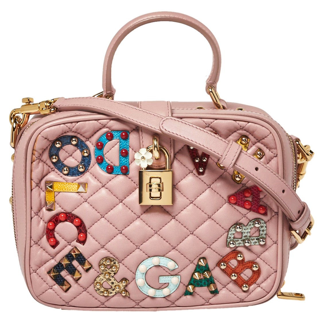 Dolce & Gabbana Pink Quilted Leather Embellished Treasure Box Crossbody Bag