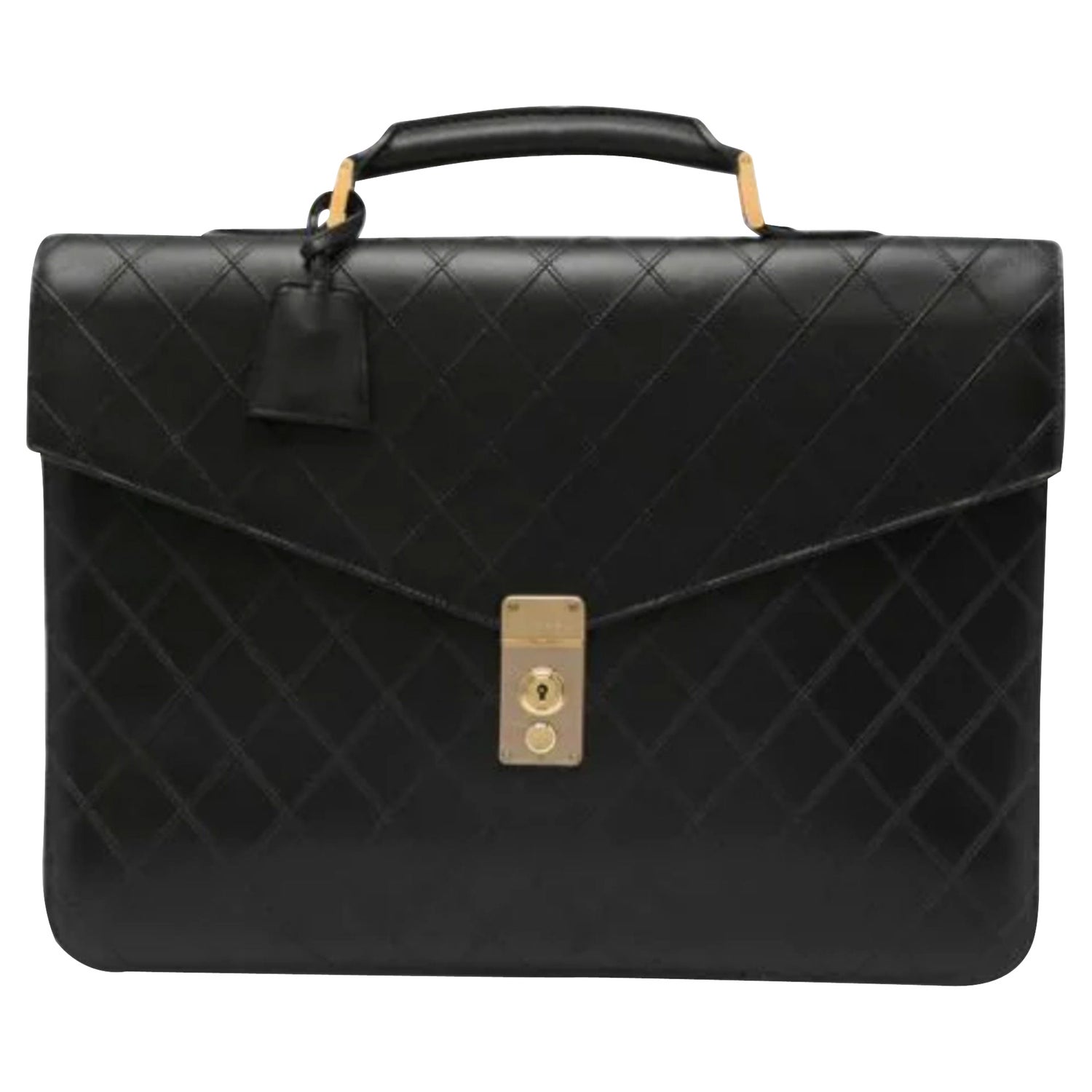Chanel Vintage Rare Black Quilted Lambskin 2 Turnlock Small Crossbody  Briefcase For Sale at 1stDibs