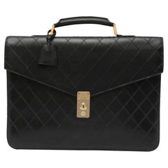 Chanel 1992 Vintage Black Diamond Quilted Work Laptop Briefcase Bag 