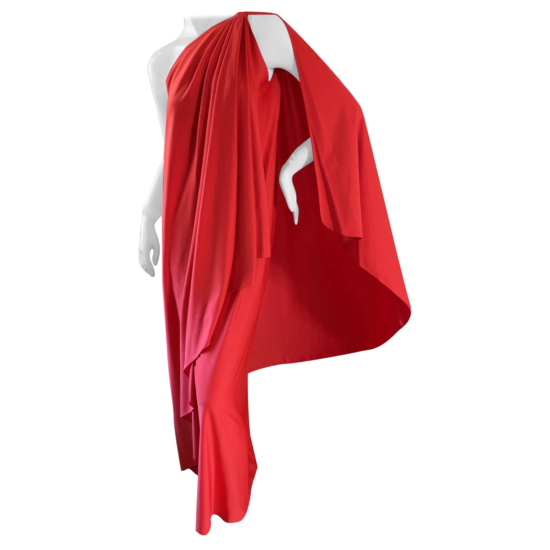 Halston Vintage 1980's Coral Red Dorian Caftan Dress for Halston IV For Sale