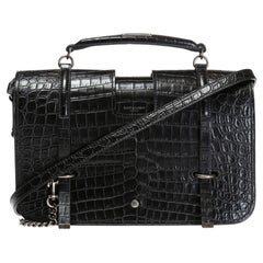 Saint Laurent Black Black Mock Croc Leather "Charlotte" Shoulder Bag