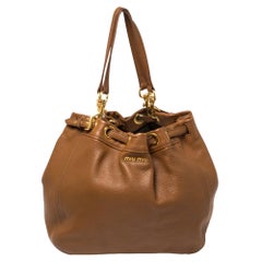 Miu Miu Brown Leather Drawstring Bucket Bag
