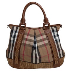 Burberry Beige/Tan House Check Canvas and Leather Studded Tote