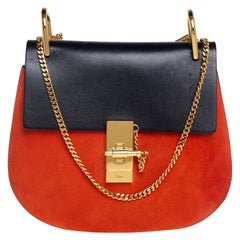 Chloe Black/Orange Leather and Suede Medium Drew Shoulder Bag