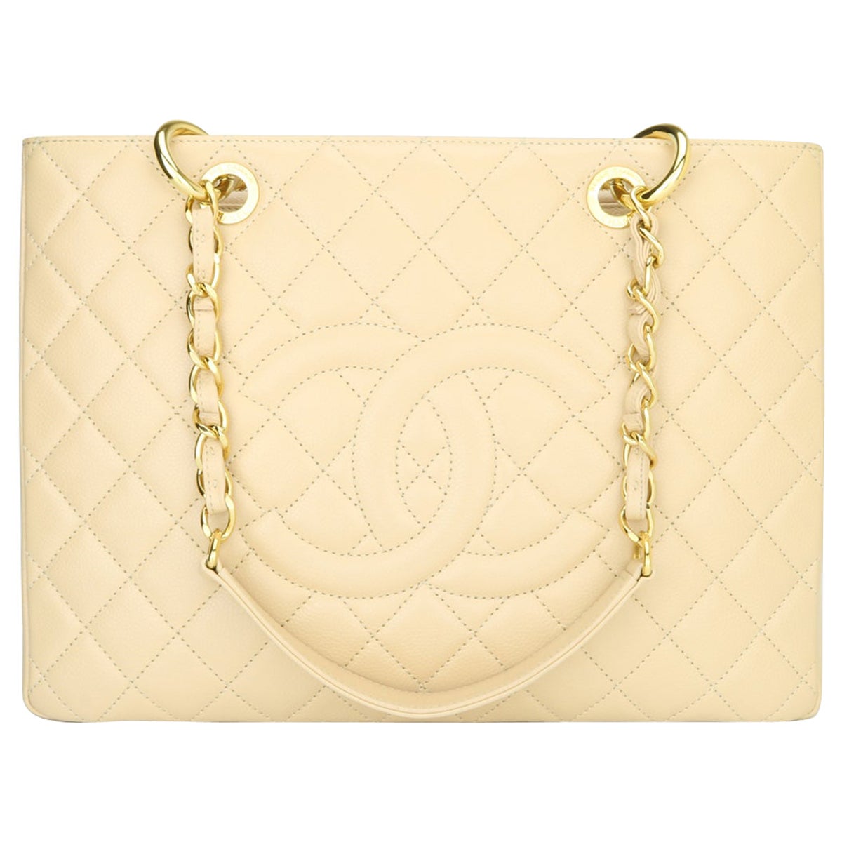 CHANEL Grand Shopping Tote (GST) Beige Caviar with Gold Hardware