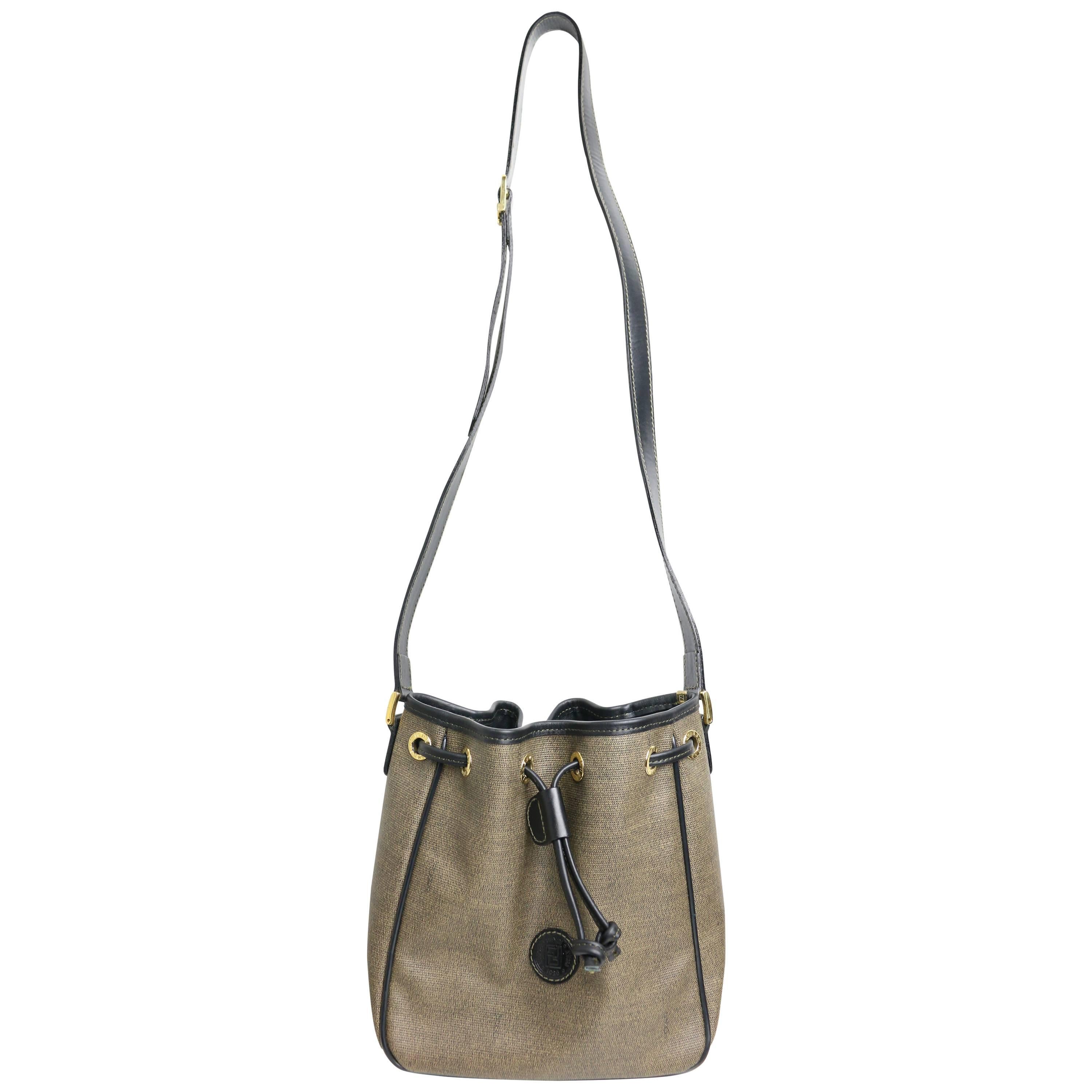 Vintage Fendi Brown And Tan Coated Canvas Bucket Bag