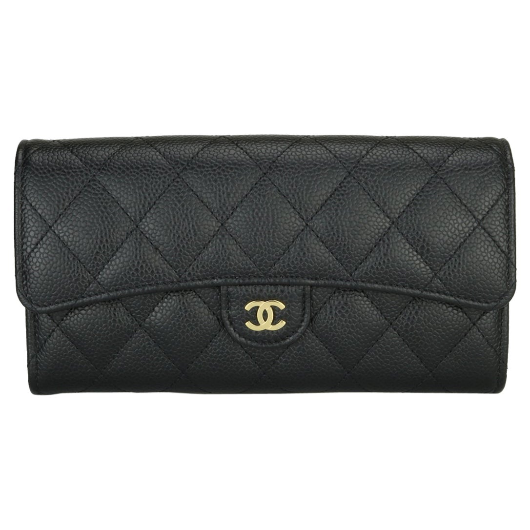 CHANEL Classic Continental Long Flap Wallet Black Caviar with Gold Hardware 2017