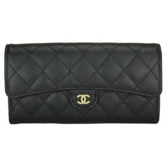 CHANEL Classic Continental Long Flap Wallet Black Caviar with Gold Hardware 2017