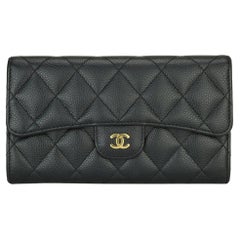 CHANEL Classic Continental Long Flap Wallet Black Caviar with Gold Hardware 2016