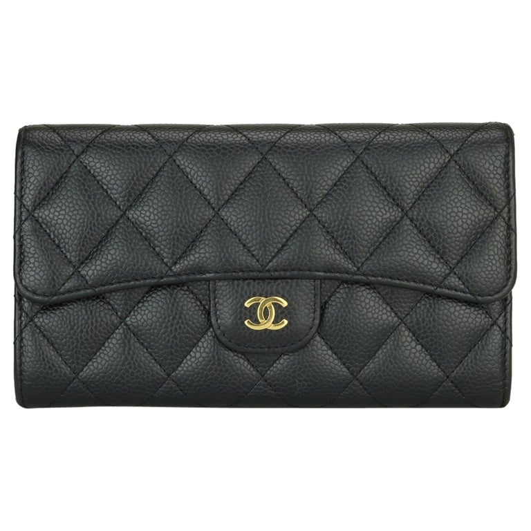CHANEL Classic Continental Long Flap Wallet Black Caviar with Gold Hardware  2016
