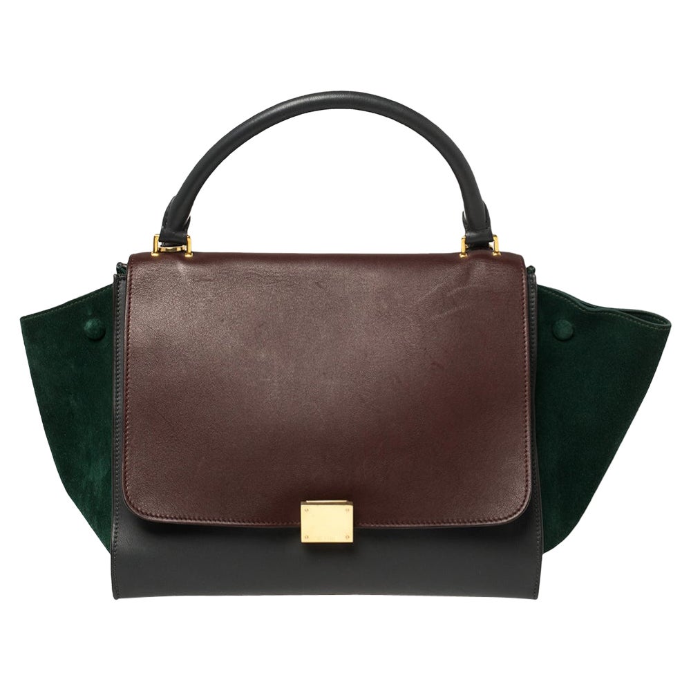 Celine Tri Color Leather and Suede Medium Trapeze Top Handle Bag