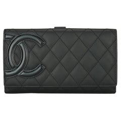 CHANEL Cambon Long Flap Wallet Black Calfskin with Silver Hardware 2013