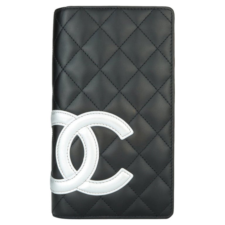 CHANEL Cambon Line Long Wallet Leather Black CC Auth 38383 ref
