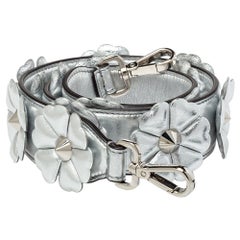 Fendi Metallic Silver Flowerland Leather Strap You Shoulder Bag Strap