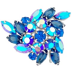 Layered Blue Aurora Borealis Crystal Juliana-Style Brooch, 1960s