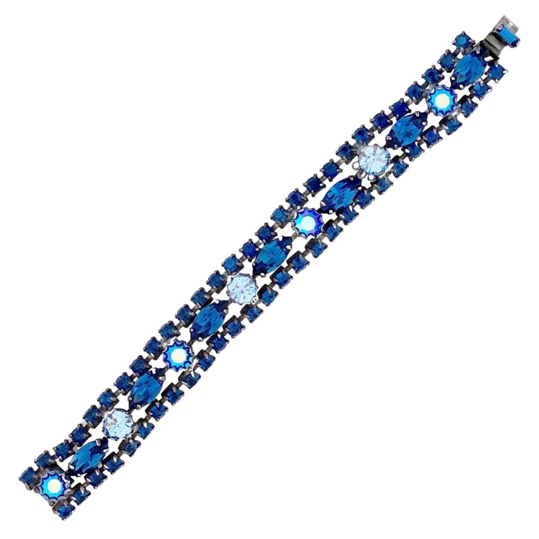 Sapphire Blue Crystal Rhinestone Cocktail Bracelet By Regency, 1960s