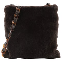 Chanel Vintage Resin Chain Flat Shoulder Bag Fur Small