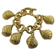 Celine Paris Vintage Chunky Gold Toned Sea Shell Charms Bracelet