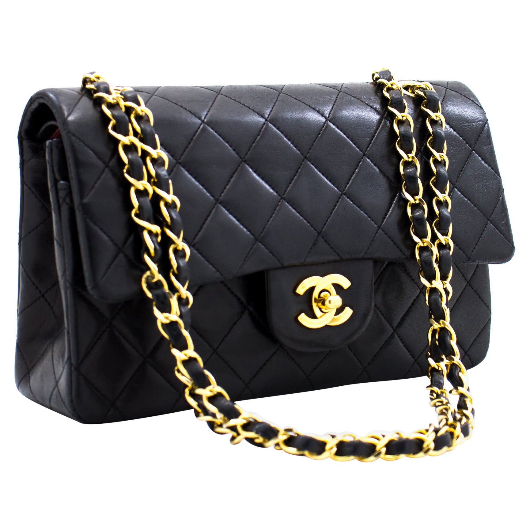 CHANEL 2.55 Double Flap 9" Chain Shoulder Bag Lambskin Black Quilt