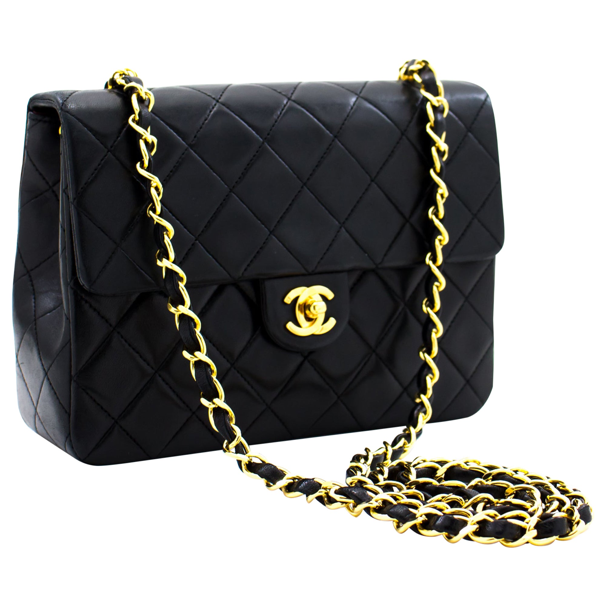 CHANEL Mini Square Small Chain Shoulder Crossbody Bag Black Purse