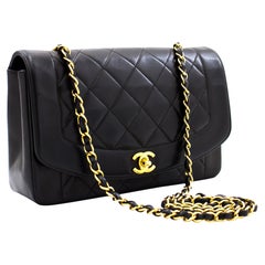 CHANEL Diana Chain Flap Shoulder Crossbody Bag Black Quilted Purse