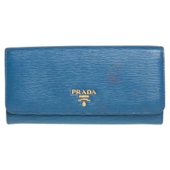 Prada Blue Vitello Move Leather Flap Continental Wallet
