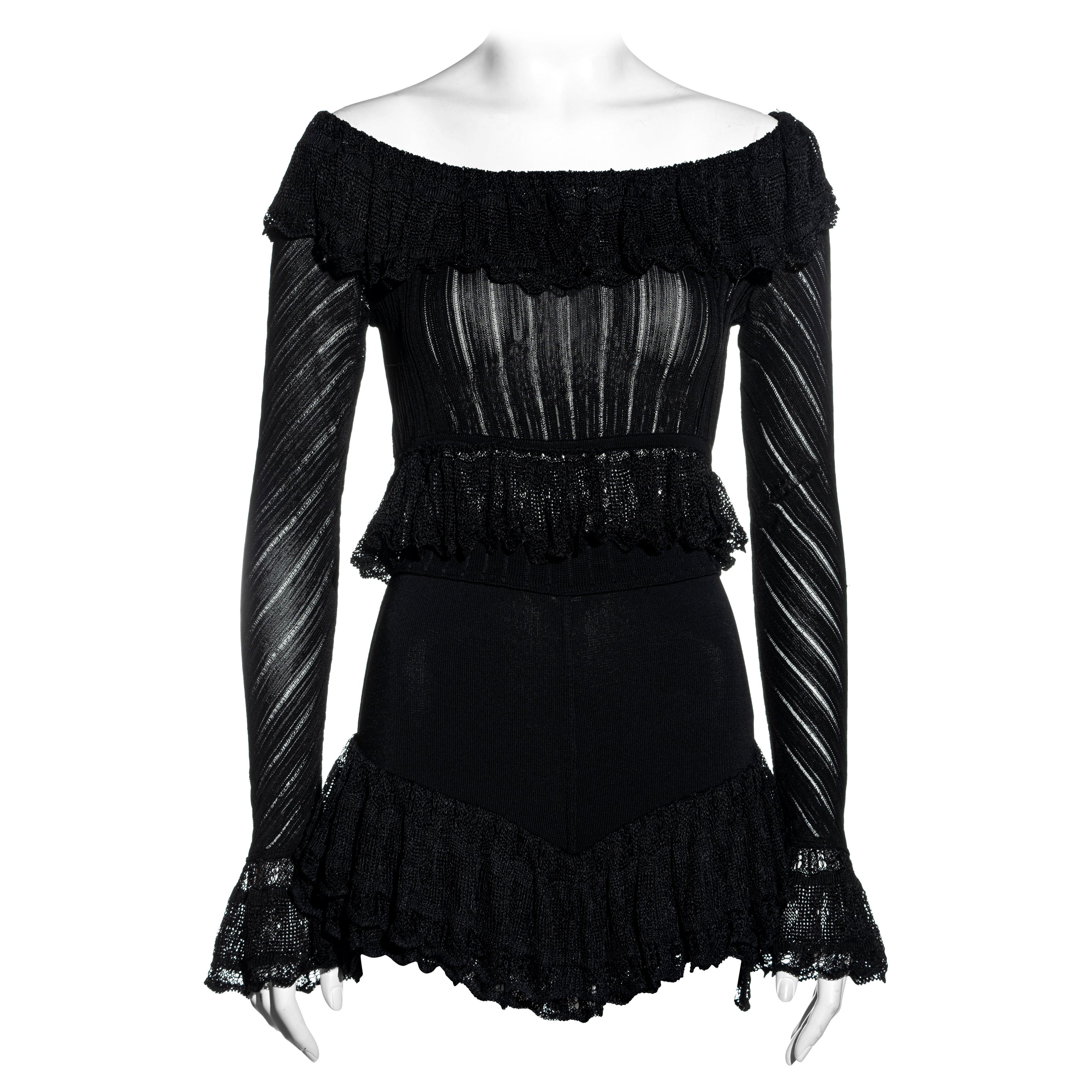 Azzedine Alaia black rayon off-shoulder top and mini shorts set, ss 1992