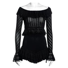 Azzedine Alaia black rayon off-shoulder top and mini shorts set, ss 1992