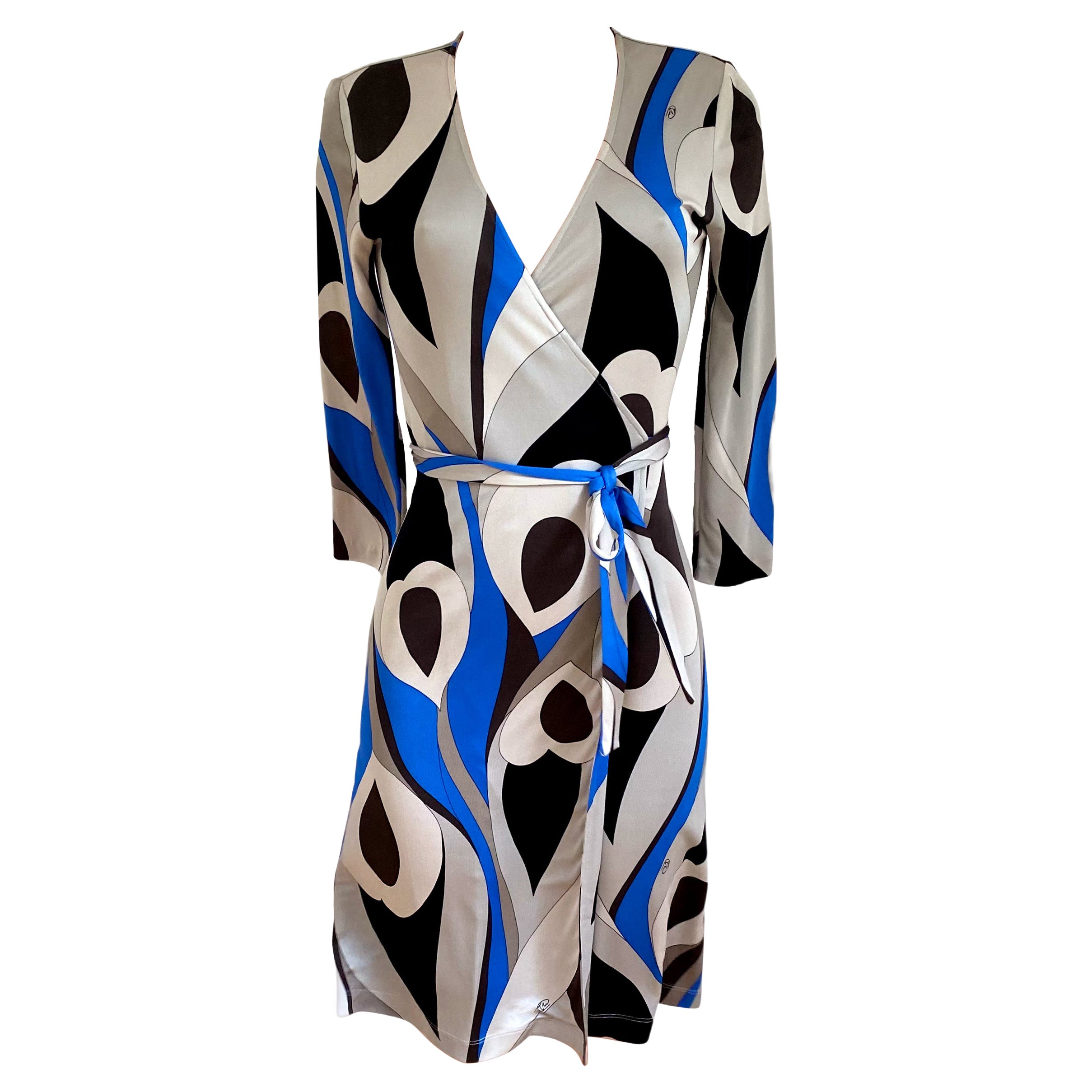 Abstract Peacock Feather Print Wrap Dress FLORA KUNG